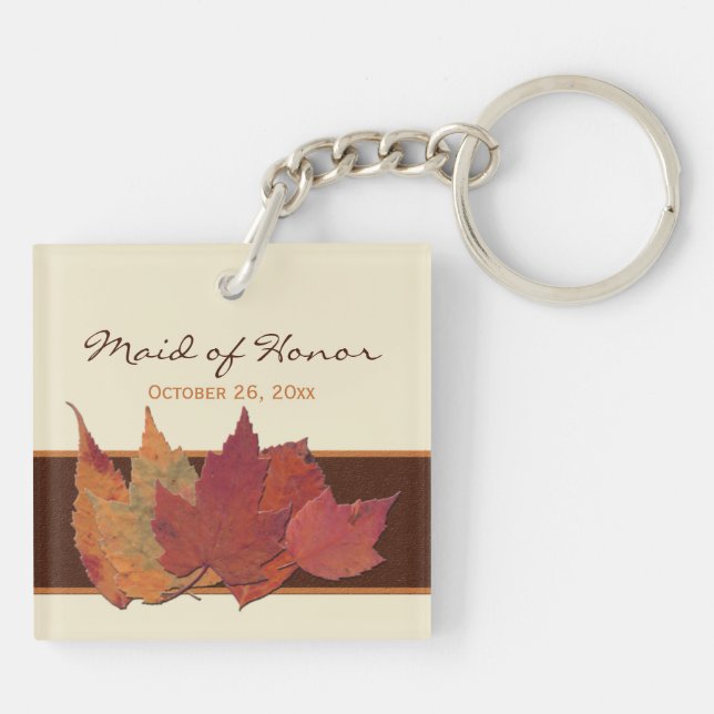 Llavero Brown, Naranja, Ivory Dried Leaves Keychain Acríli (Atrás)