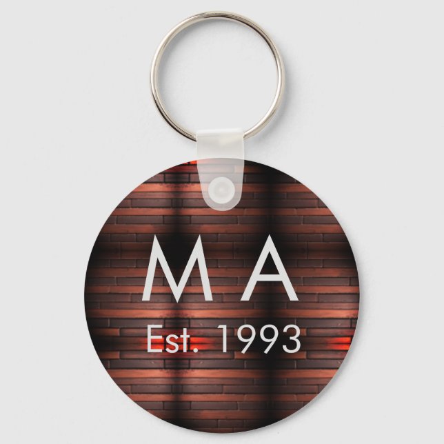 Llavero Brown rustic brick stone add name letter year date (Anverso)