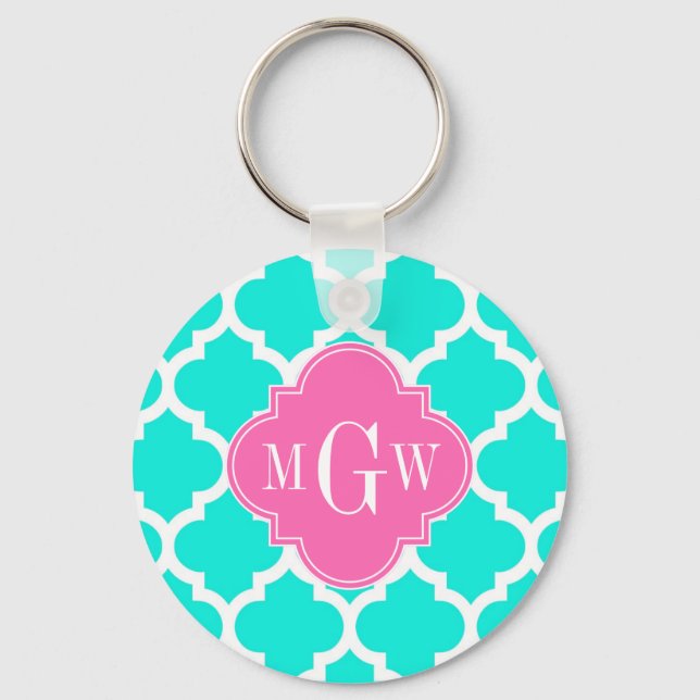 Llavero Brt Aqua Wht Moroccan #5 HotPink2 Monograma inicia (Anverso)