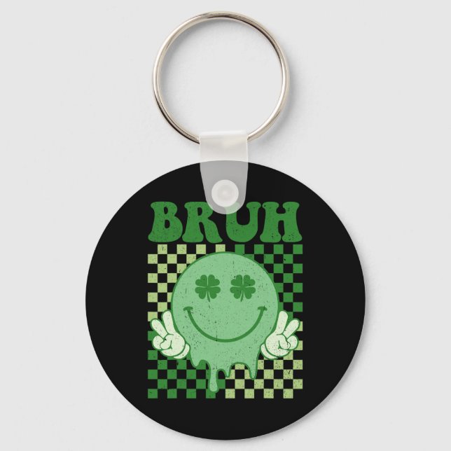 Llavero Bruh Smile Face Groovy St. Patrick's Day Boy K (Anverso)