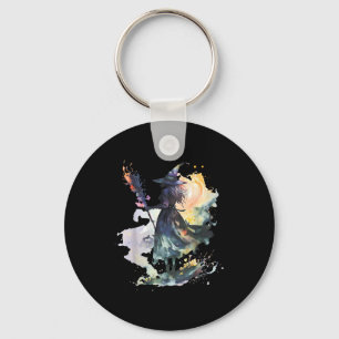 Llavero Bruja Acuarela Halloween Otoño Arte Pintura
