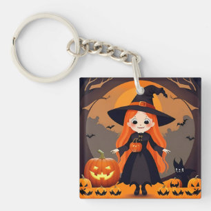 Llavero Bruja adorable en un entorno de Halloween con cala