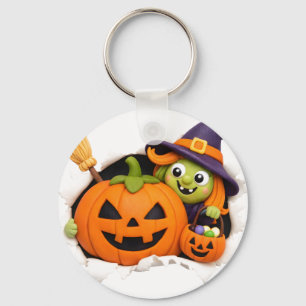 Llavero Bruja Adorable y Jack-o'-Lantern Figurita de Arcil