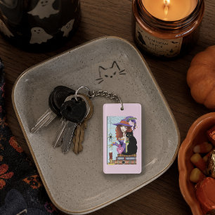 Llavero Bruja Bonita Gato Negro Libros De Pociones Rosadas