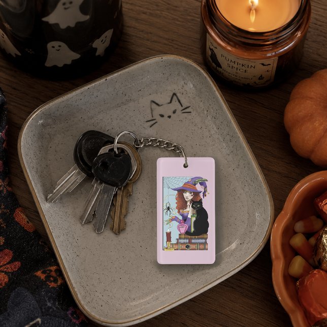 Llavero Bruja Bonita Gato Negro Libros De Pociones Rosadas (Subido por el creador)