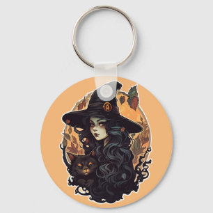 Llavero Bruja con la halloween del gato negro