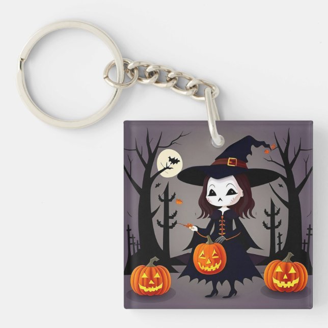 Llavero Bruja de Halloween con Calabazas (Frente)