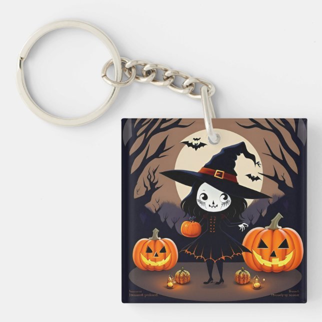 Llavero Bruja de Halloween con calabazas (Frente)