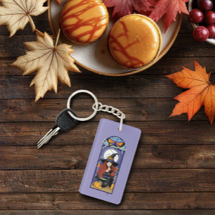 Llavero Bruja de Otoño Art Nouveau Calabazas Luna Púrpura