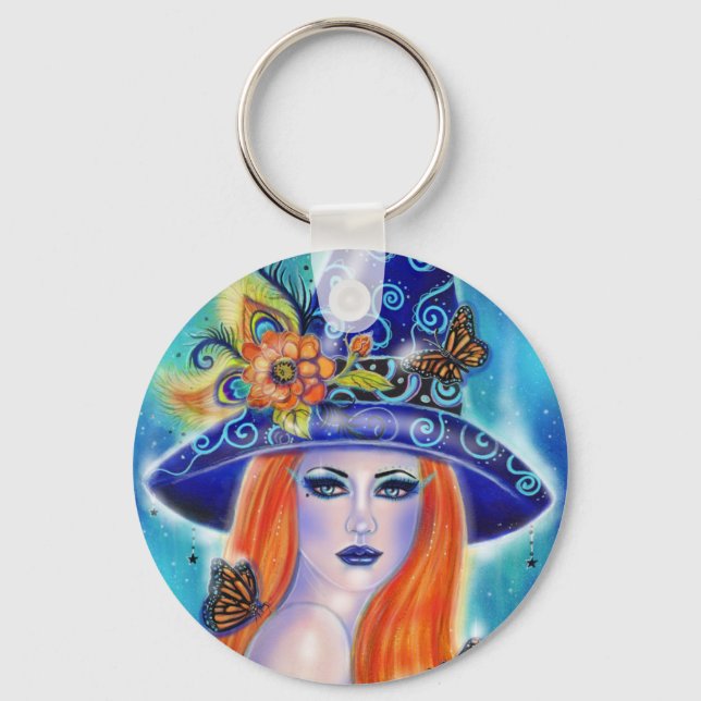 Llavero Bruja divertida colorida de Halloween de Renee Lav (Anverso)