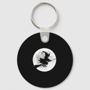 Llavero Bruja en escoba con diseño divertido de luna llena