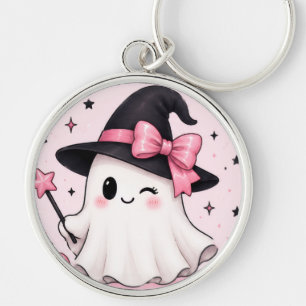 Llavero Bruja Fantasma Coqueta con Lazo Rosa de Halloween