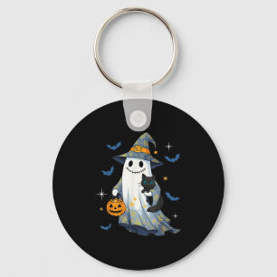 Llavero Bruja Fantasma de Halloween Sosteniendo Gato Negro