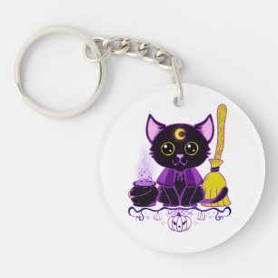 Llavero Bruja Gato Negro Cute de Halloween