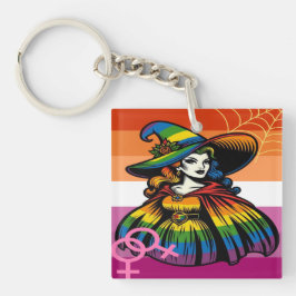 Llavero Bruja Lésbica Con Ropa De Bandera Arcoiris