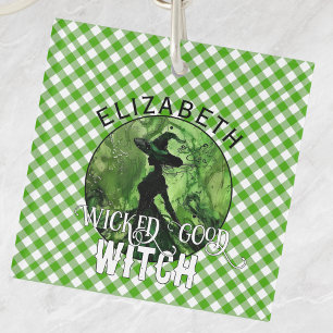 Llavero Bruja Malvada Personalizada de Gingham Verde