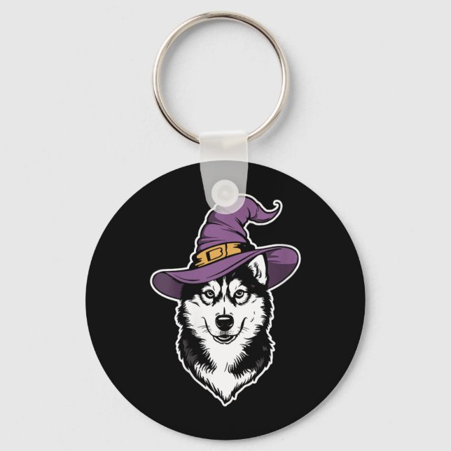 Llavero Bruja Perro Husky Mujer Halloween (Anverso)