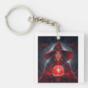 Llavero Bruja Roja Con Bola De Cristal Y Fondo Increíble