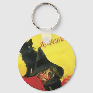 Llavero Bruja vintage de Halloween y gato