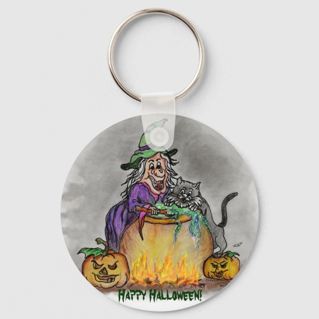 Llavero Bruja y gato, ¡Feliz Halloween! (Anverso)
