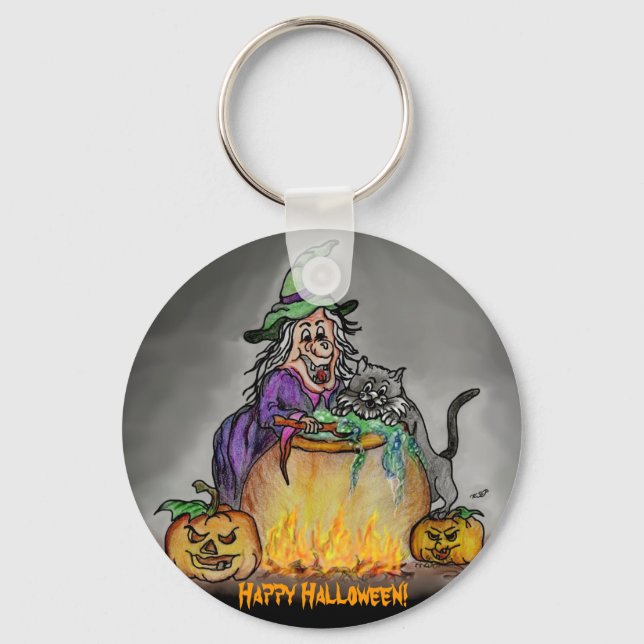 Llavero Bruja y gato, ¡Feliz Halloween! (Anverso)