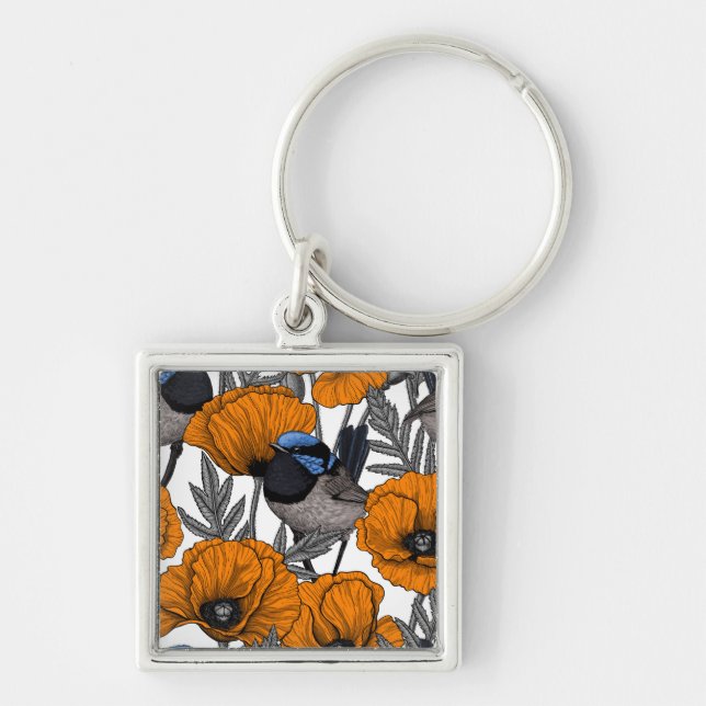 Llavero Brujas de hadas y flores de amapola naranja 2 (Frente)