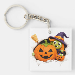 Llavero Brujita adorable y calabaza de arcilla figurativa