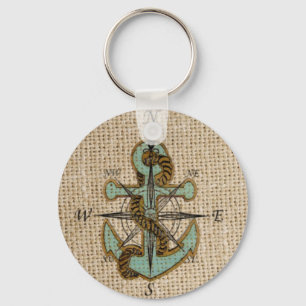 Llavero brújula náutica de boho moda burlap Anuncio azul