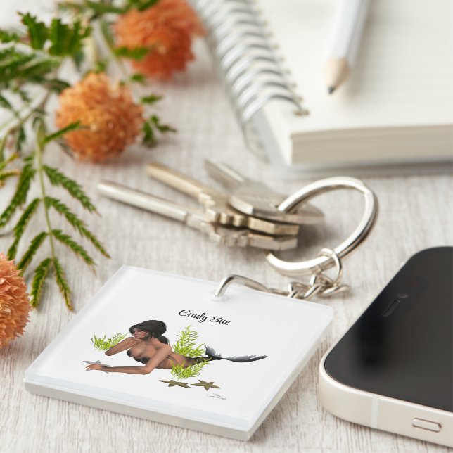 Llavero Brunette Mermaid Con Keychain De Starfish (Frente Derecha)