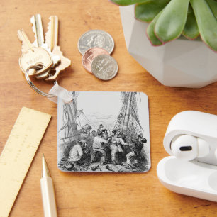 Llavero Bucaneros antiguos y un barco pirata naufragado