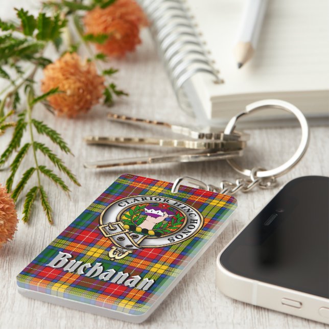 Llavero Buchanan Clan Badge/Tartan Rectangle (Frente Derecha)