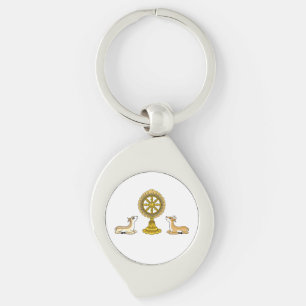Llavero Buda Dharma Wheel & Deers Keychain Metalizado