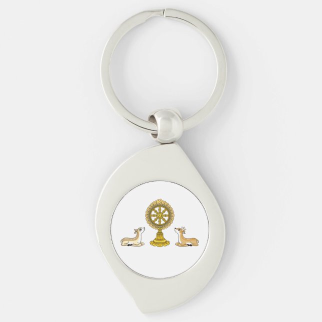 Llavero Buda Dharma Wheel & Deers Keychain Metalizado (Anverso)