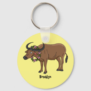 Llavero Búfalo de agua con flores ilustracion personalizad