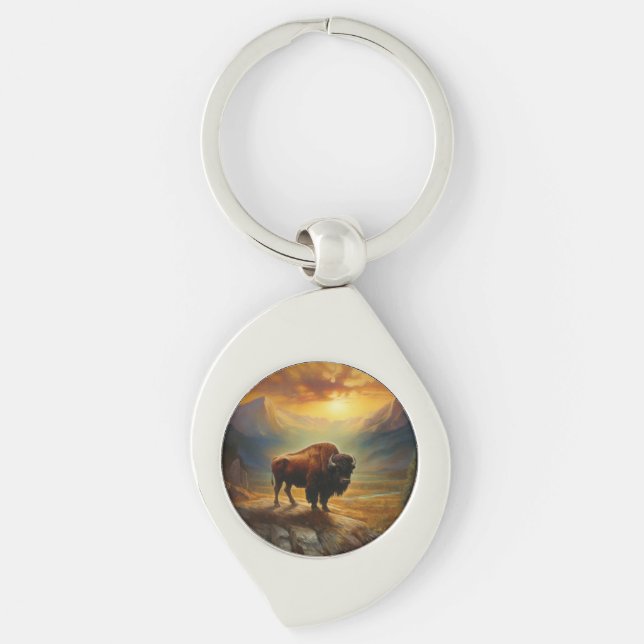 Llavero Buffalo Bison Sunset Silhouette (Anverso)