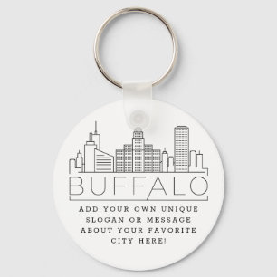 Llavero Buffalo, Nueva York Estilizada Skyline  Lema Perso
