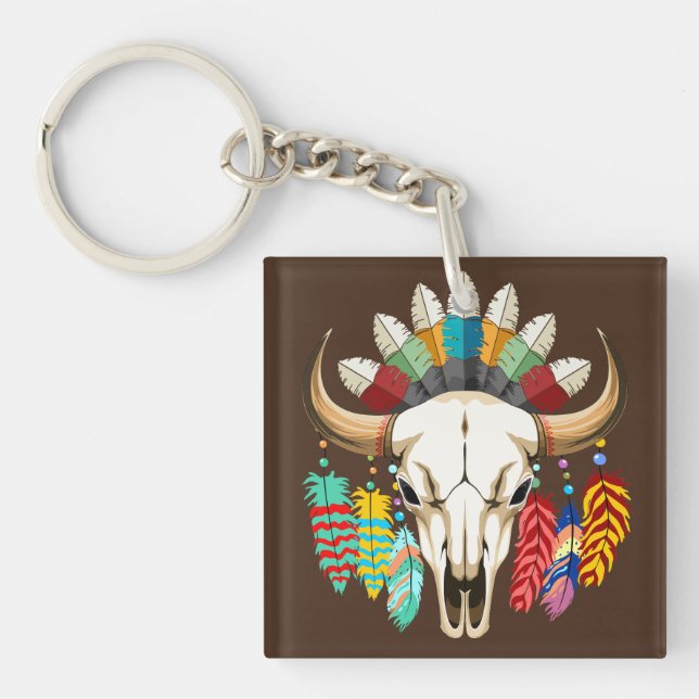 Llavero Buffalo Skull Native American Emblem (Frente)