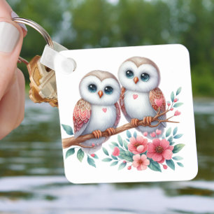 Llavero Búho Adorable Amor Dibujo Animado Bosque Amante Fl