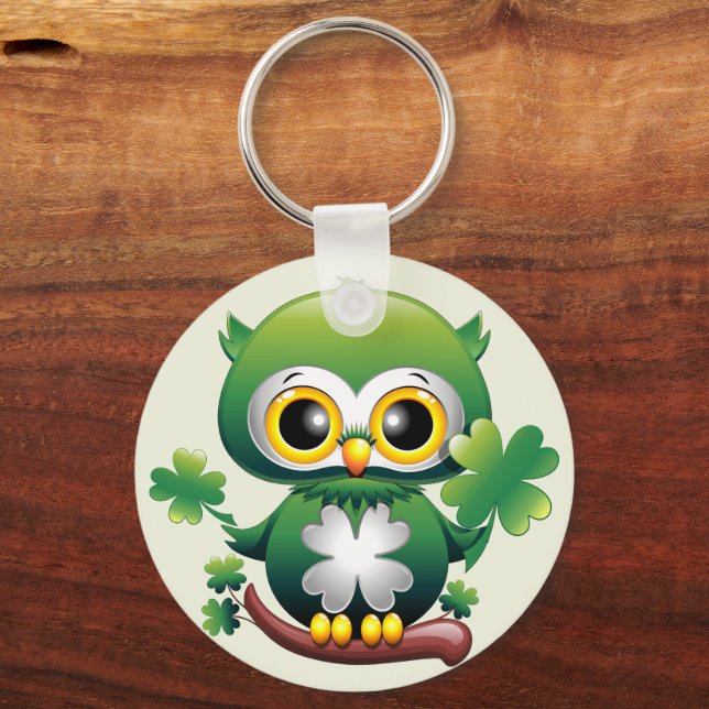 Llavero Búho Bebé Lindo St Patrick Dibujo Animado (Anverso)