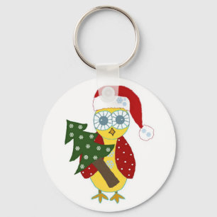 Llavero Búho con sombrero de Santa con árbol de Navidad