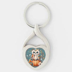 Llavero Búho de patchwork sobre calabaza — Otoño Cottageco