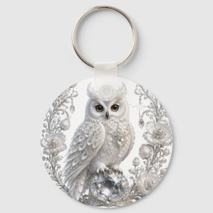 Llavero Búho de Perla de Cristal Blanco