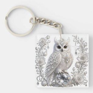 Llavero Búho de Perla de Cristal Blanco