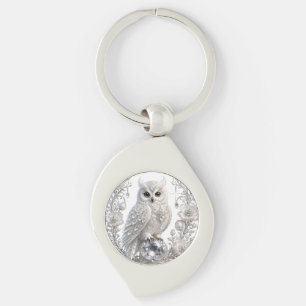 Llavero Búho de Perla de Cristal Blanco