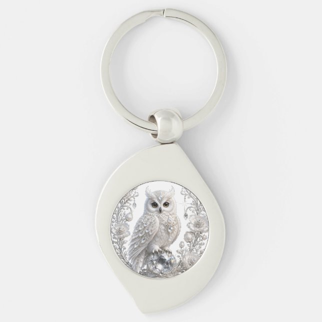 Llavero Búho de Perla de Cristal Blanco (Anverso)