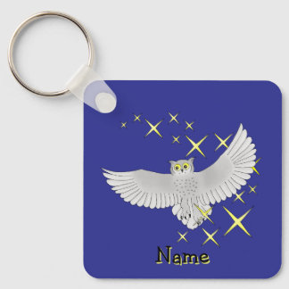 Llavero Búho Estrella Personalizado Fondo Azul Lindo