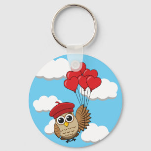 Llavero Búho lindo volando con globos cardíacos