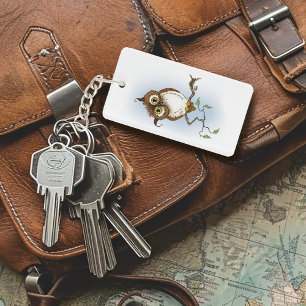 Llavero Búho Marrón Adorable Azul Fantasía Silvestre