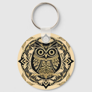 Llavero Búho Ornamental Dorado con Diseño Decorativo