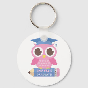 Llavero Búho Rosa Lindo En Lápiz, Graduado De Preescolar